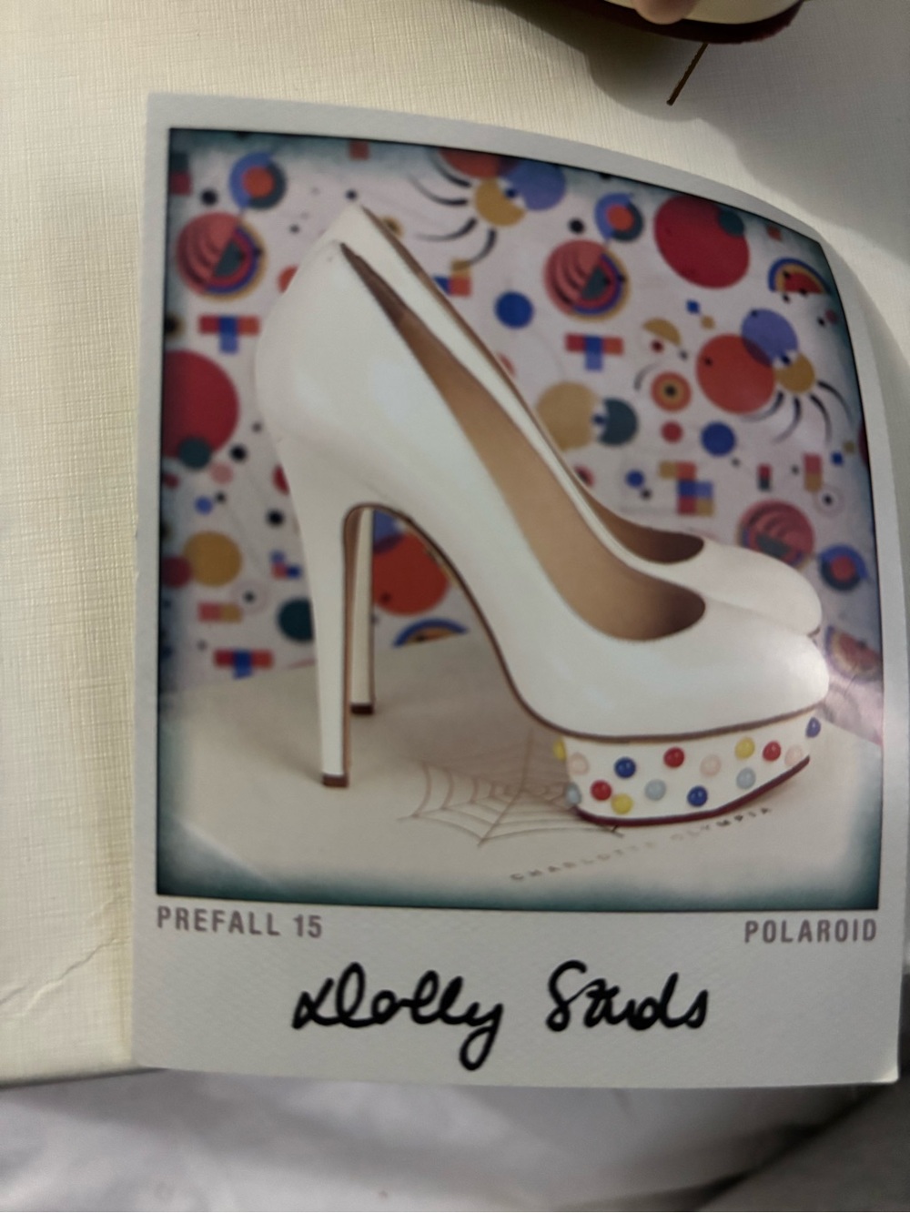 Charlotte Olympia White Platform Pumps with Multicolor Studs